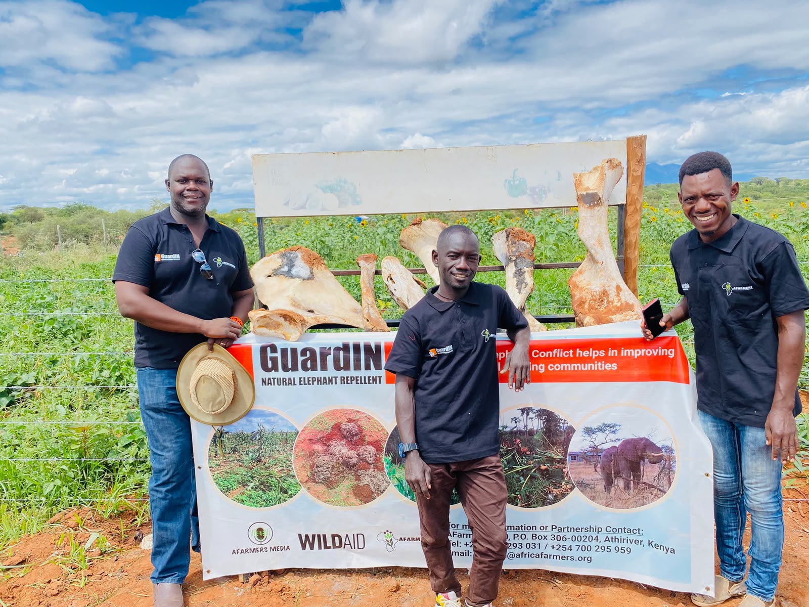 AFarmers team at a GuardIN natural elephant repellent community event with WildAid