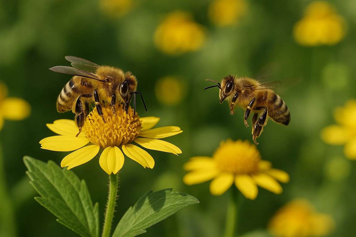 Bees working yellow wildflowers