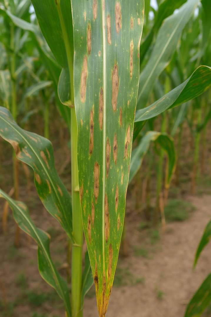 Disease spots on a maize leaf, shared for diagnosis