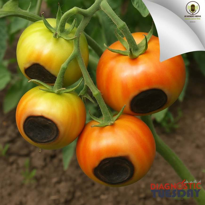Tomatoes showing blossom end rot, used for diagnosis